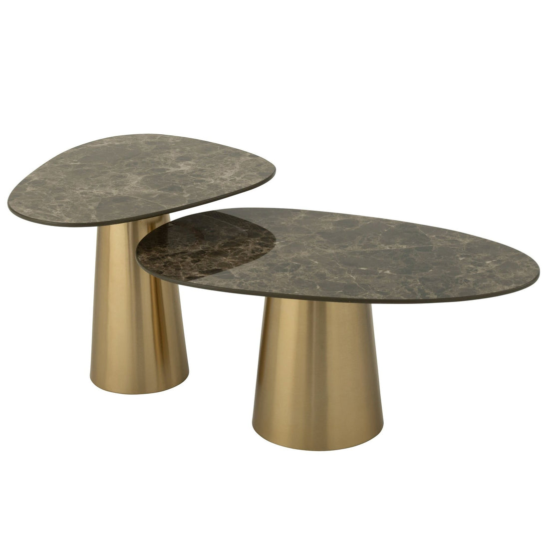Set Van 2 Bijzettafel Marmerlook IJzer Brons/Taupe J-Line