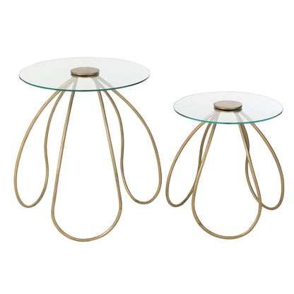 Set van 2 Bijzettafels Rond Metaal/Glas Goud J-Line