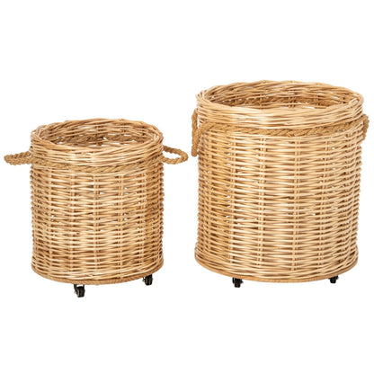 Set van 2 Bloempot Op Wielen Rond Wicker Naturel J-Line