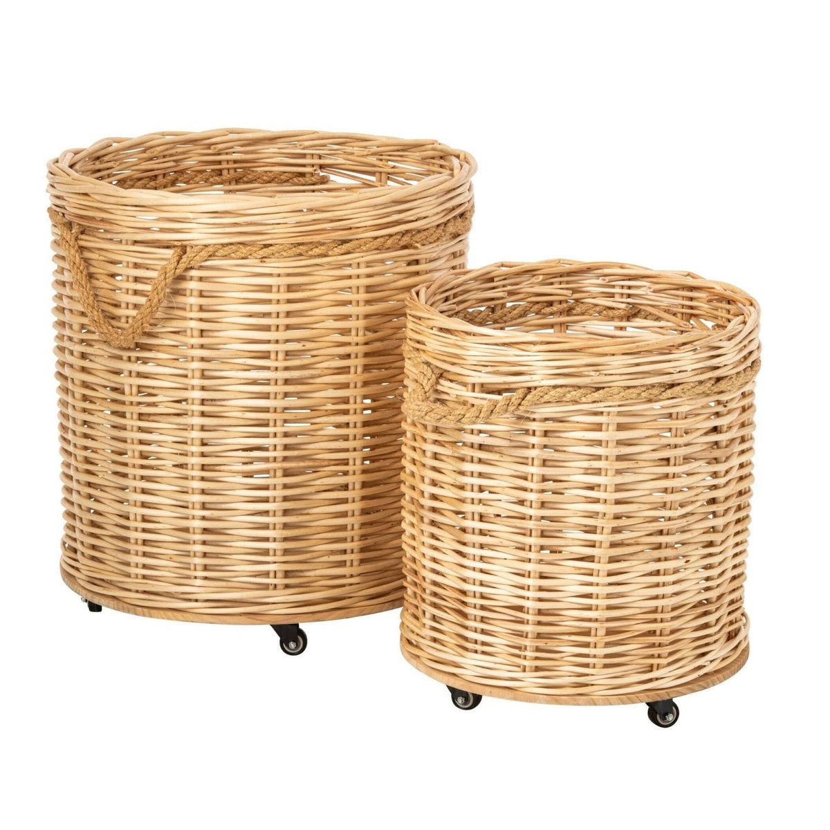 Set van 2 Bloempot Op Wielen Rond Wicker Naturel J-Line