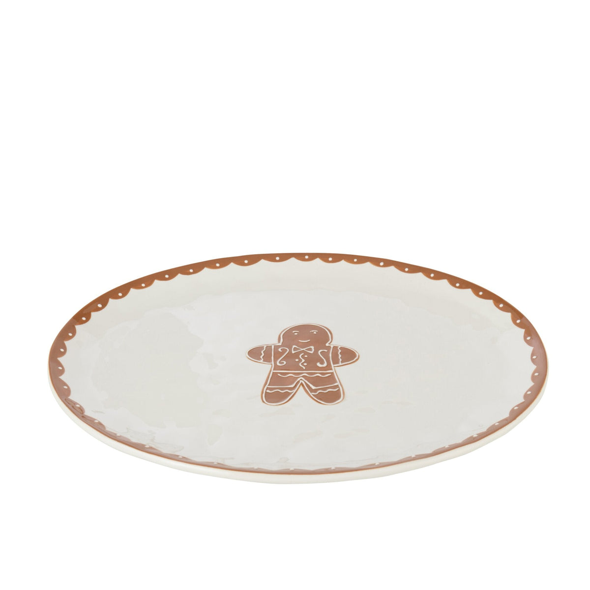 Bord Cookie Ovaal uit de set van J-Line, wit ovaal bord van 38,5 cm met peperkoekmannetje