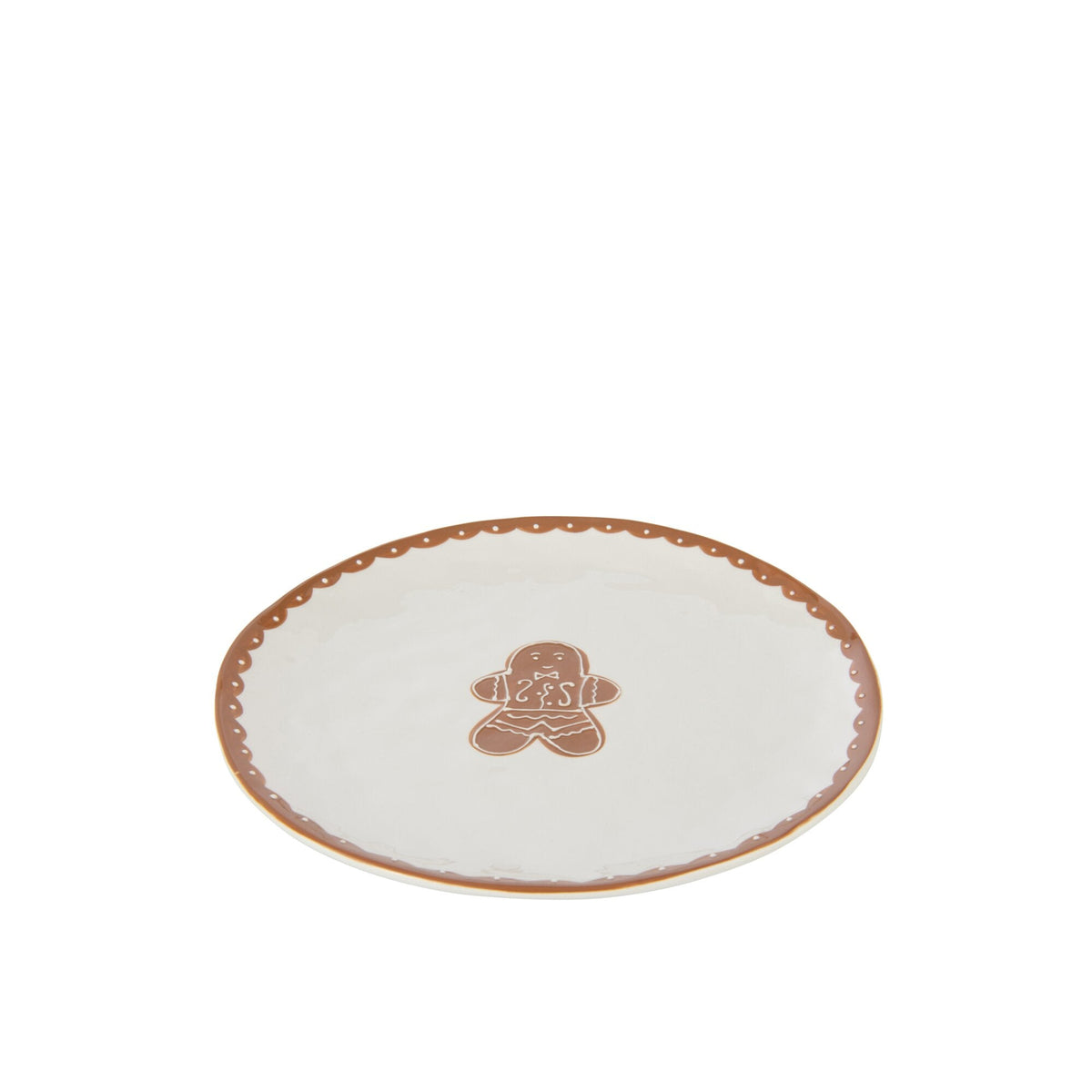 Bord Cookie Rond uit de set van J-Line, wit bord van 27 cm met peperkoekmannetje