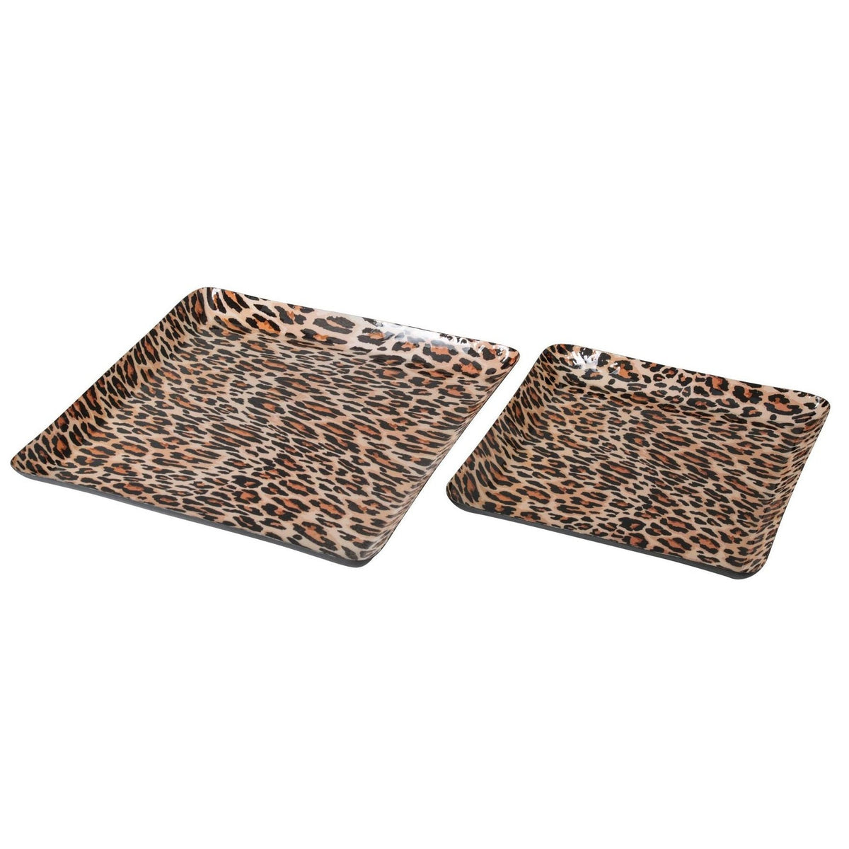Set van 2 Dienbladen Leo Vierkant Panterprint Metaal Caramel/Zwart J-Line