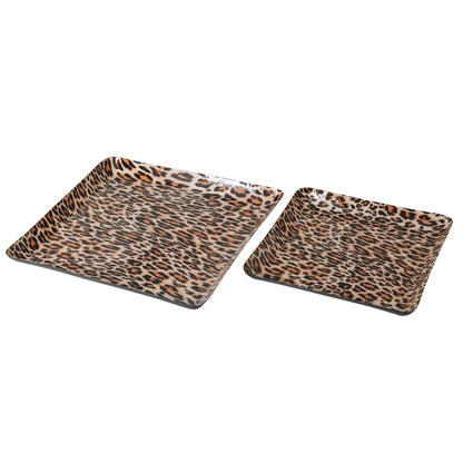 Set van 2 Dienbladen Leo Vierkant Panterprint Metaal Caramel/Zwart J-Line