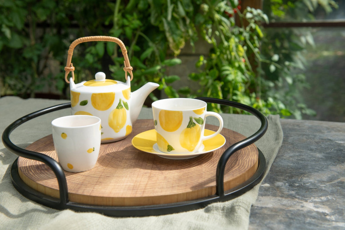 Set van 2 Dienbladen Rond MDF/Ijzer Naturel/Zwart J-Line