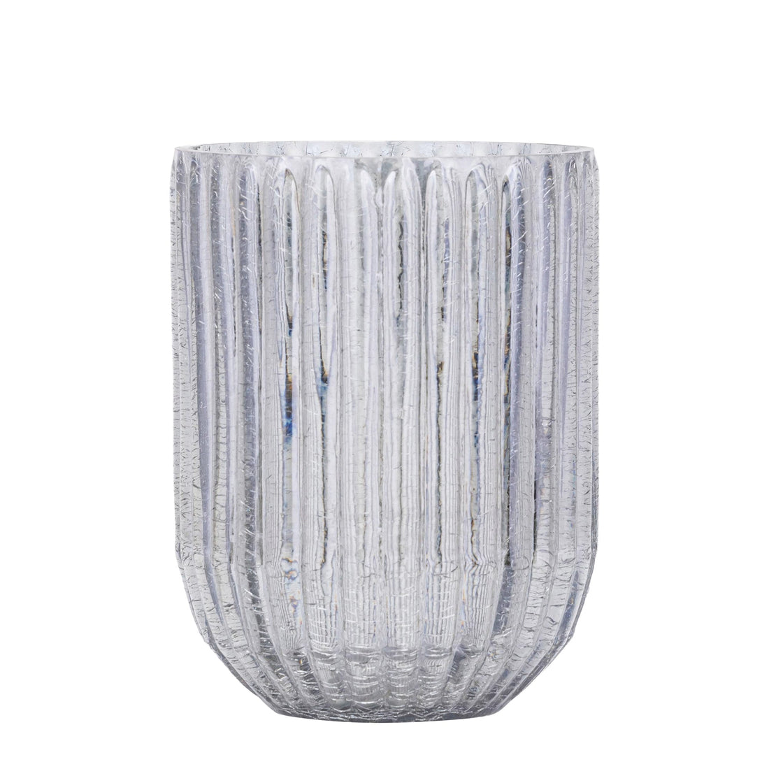 Groot Evin windlicht van PTMD in grijs geribbeld glas met craquelé effect, 20cm hoog