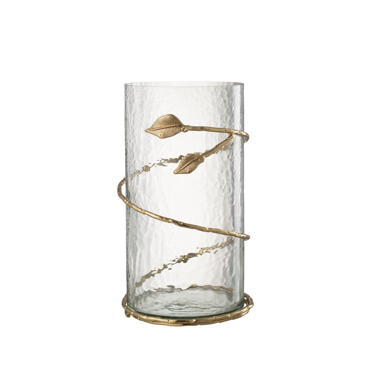 Glazen Windlicht met Gouden Bladeren uit de set van J-Line, 34 cm hoog