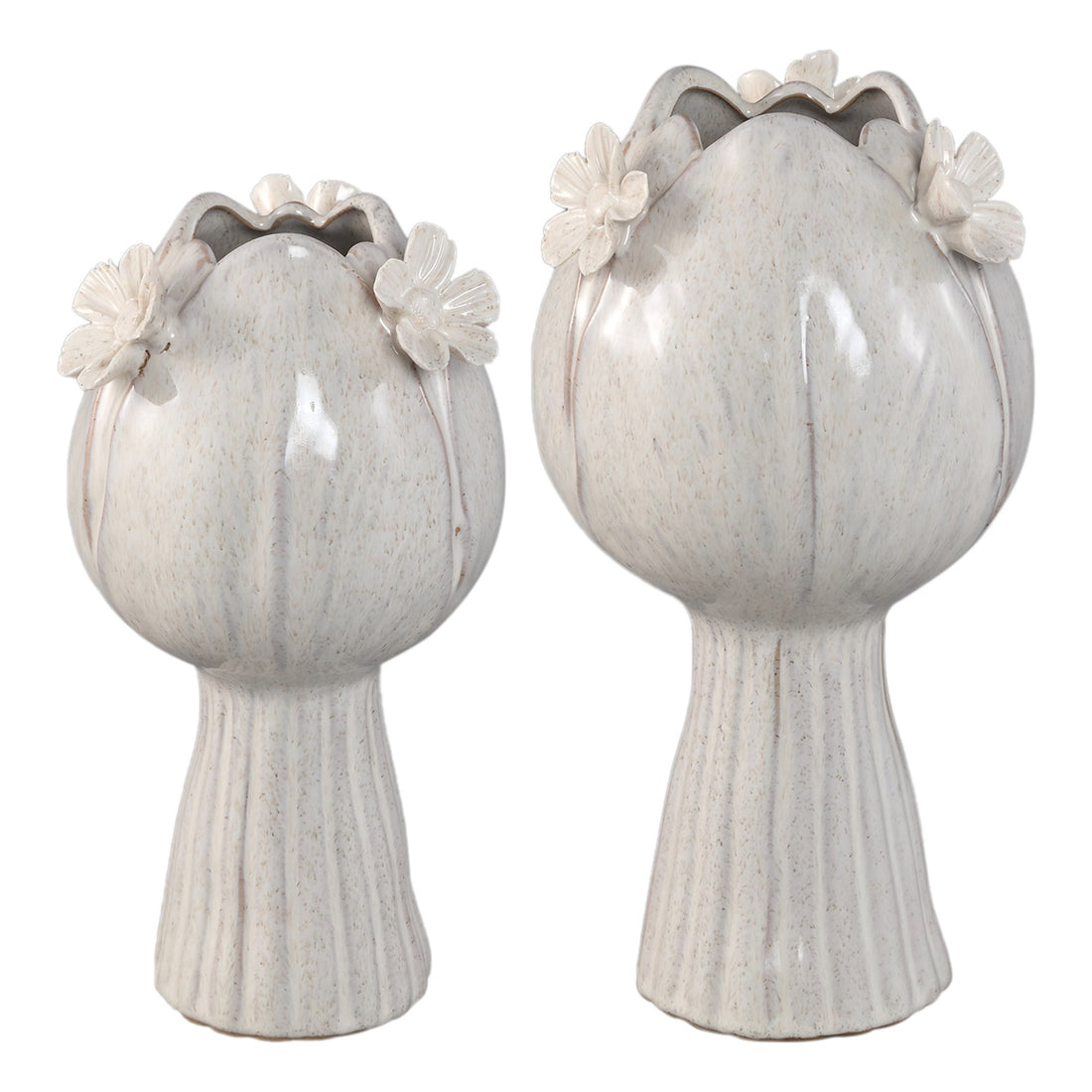 Set Van 2 Jaleesa Tulpvazen Wit Keramiek van PTMD, de complete set met beide tulpvazen naast elkaar op witte achtergrond