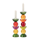 Set Van 2 Kandelaars Glas Groen Paars Small En Large van J-Line, de complete set met beide kandelaars naast elkaar op witte achtergrond