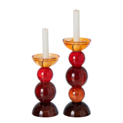 Set Van 2 Kandelaars Glas Meerkleurig van J-Line, de complete set met beide kandelaars naast elkaar op witte achtergrond