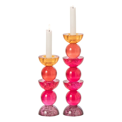 Set Van 2 Kandelaars Glas Oranje Roze Small En Large van J-Line, de complete set met beide kandelaars naast elkaar op witte achtergrond