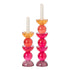 Set Van 2 Kandelaars Glas Oranje Roze Small En Large van J-Line, de complete set met beide kandelaars naast elkaar op witte achtergrond