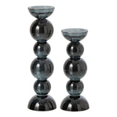Set Van 2 Kandelaars Glas Petrol van J-Line, de complete set met beide kandelaars naast elkaar op witte achtergrond