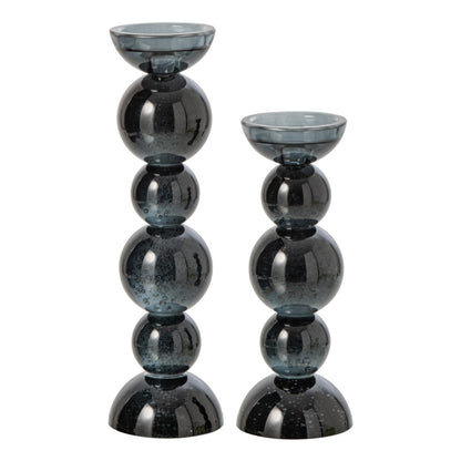 Set Van 2 Kandelaars Glas Petrol van J-Line, de complete set met beide kandelaars naast elkaar op witte achtergrond