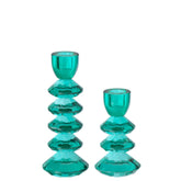 Glazen kandelaar van J-Line in turquoise, set van 2 voor een sfeervol gedekte tafel