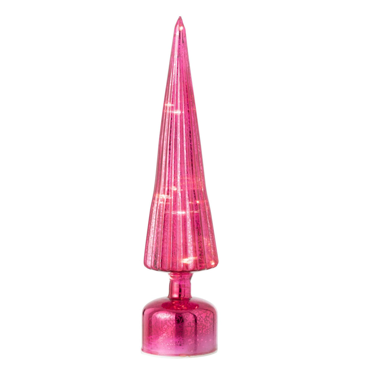 Kerstboom Led Craquelé Glas Donkerroze Large van J-Line, onderdeel van de Set Van 2 Kerstbomen Led Craquelé Glas Donkerroze, op witte achtergrond