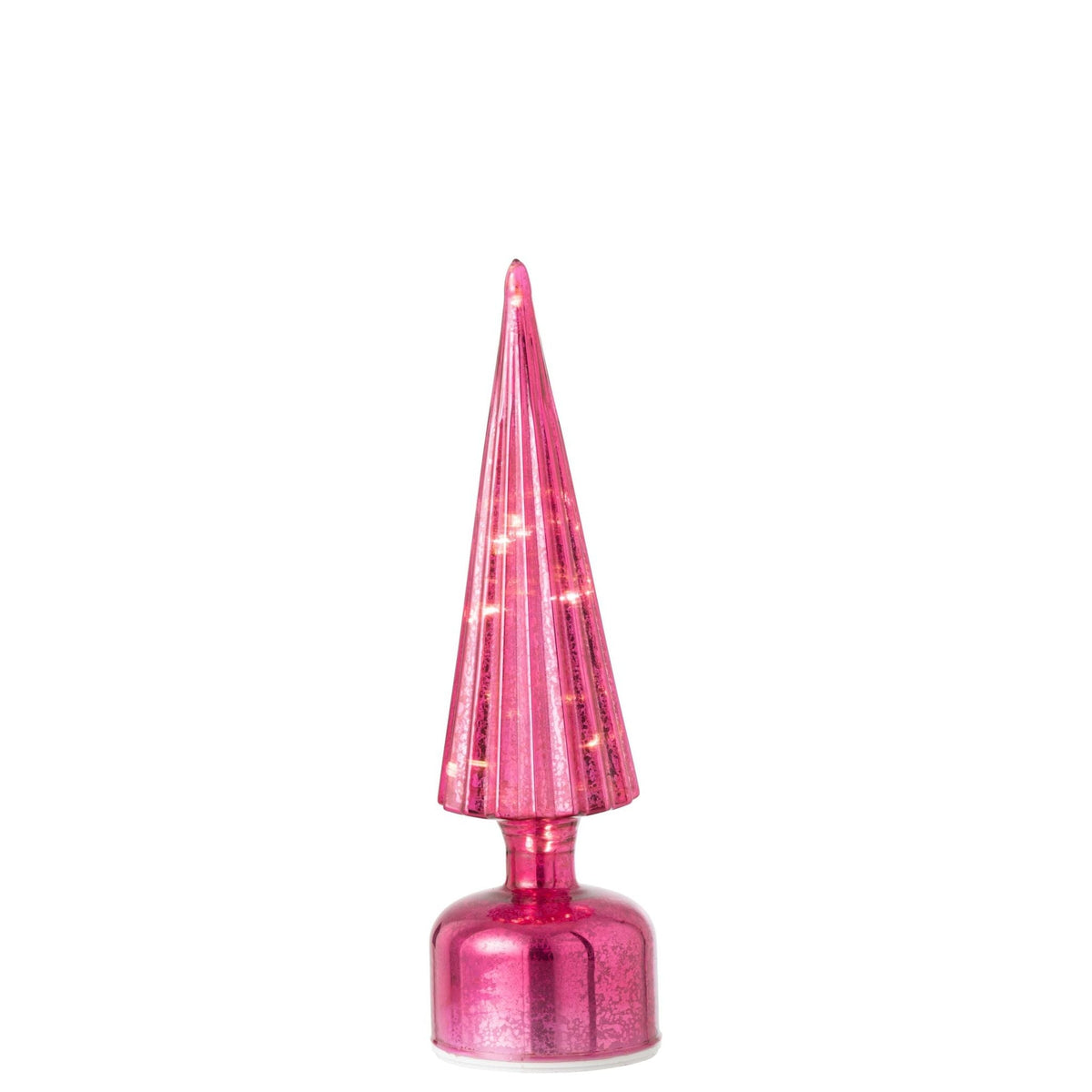 Kerstboom Led Craquelé Glas Donkerroze Small van J-Line, onderdeel van de Set Van 2 Kerstbomen Led Craquelé Glas Donkerroze, op witte achtergrond