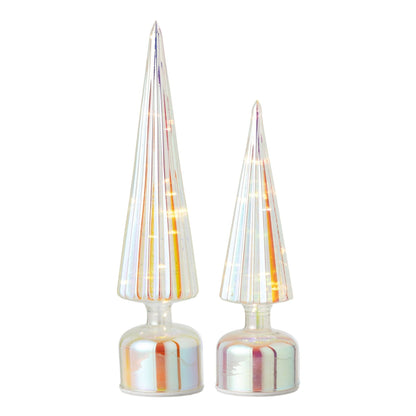Set Van 2 Kerstbomen Led Craquelé Glas Meerkleurig van J-Line, de complete set met beide kerstbomen naast elkaar op witte achtergrond