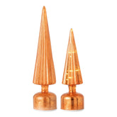 Set Van 2 Kerstbomen Led Craquelé Glas Oranje van J-Line, de complete set met beide kerstbomen naast elkaar op witte achtergrond