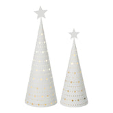Set Van 2 Kerstbomen Led Ijzer Wit van J-Line, beide boompjes naast elkaar op witte achtergrond