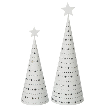 Twee witte metalen kerstboompjes van J-Line naast elkaar in small en large