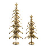 Set Van 2 Kerstbomen Met Ster Goud van J-Line, beide bomen naast elkaar op witte achtergrond
