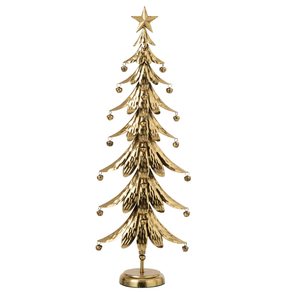 Grote gouden metalen kerstboom van J-Line van 78,5 cm met ster en belletjes