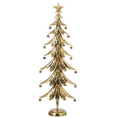 Grote gouden metalen kerstboom van J-Line van 78,5 cm met ster en belletjes