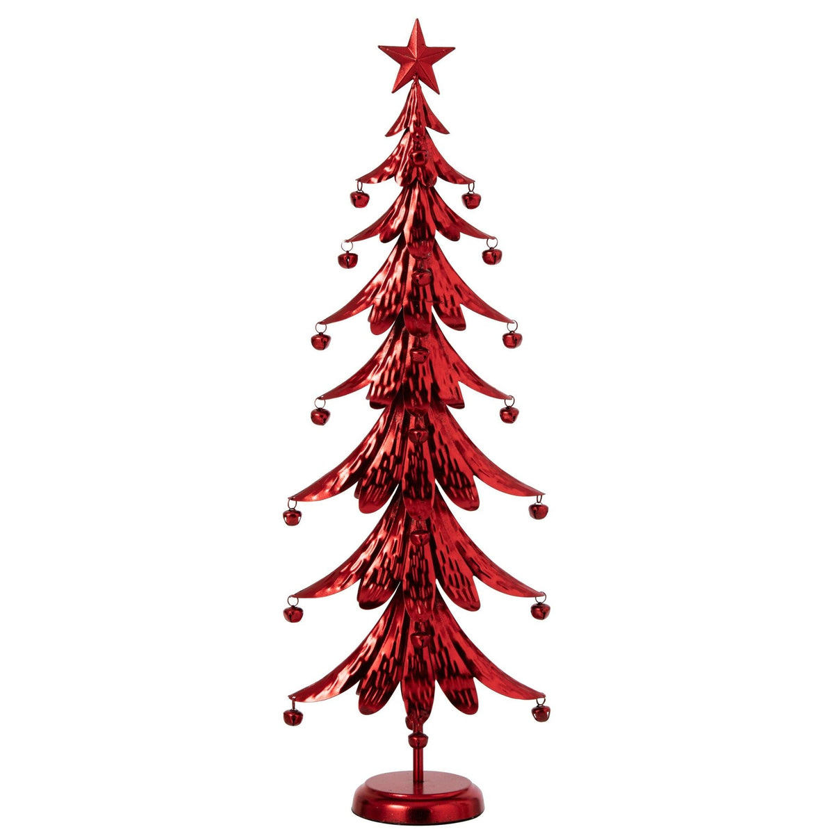 Grote rode metalen kerstboom van J-Line van 78,5 cm met ster en belletjes