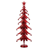 Grote rode metalen kerstboom van J-Line van 78,5 cm met ster en belletjes
