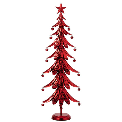 Grote rode metalen kerstboom van J-Line van 78,5 cm met ster en belletjes