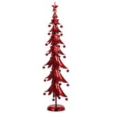 Rode metalen kerstboom met ster van J-Line, zijaanzicht op witte achtergrond