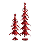 Detail van de rode metalen kerstboom van J-Line, ster bovenin en uitgesneden takken