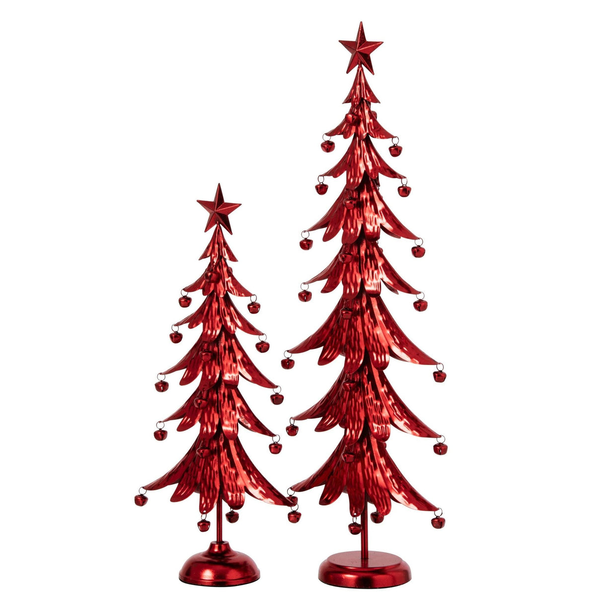 Detail van de rode metalen kerstboom van J-Line, ster bovenin en uitgesneden takken