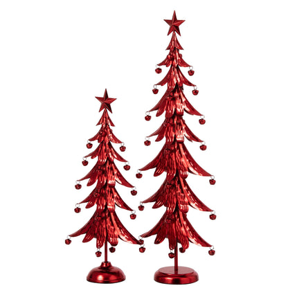 Detail van de rode metalen kerstboom van J-Line, ster bovenin en uitgesneden takken