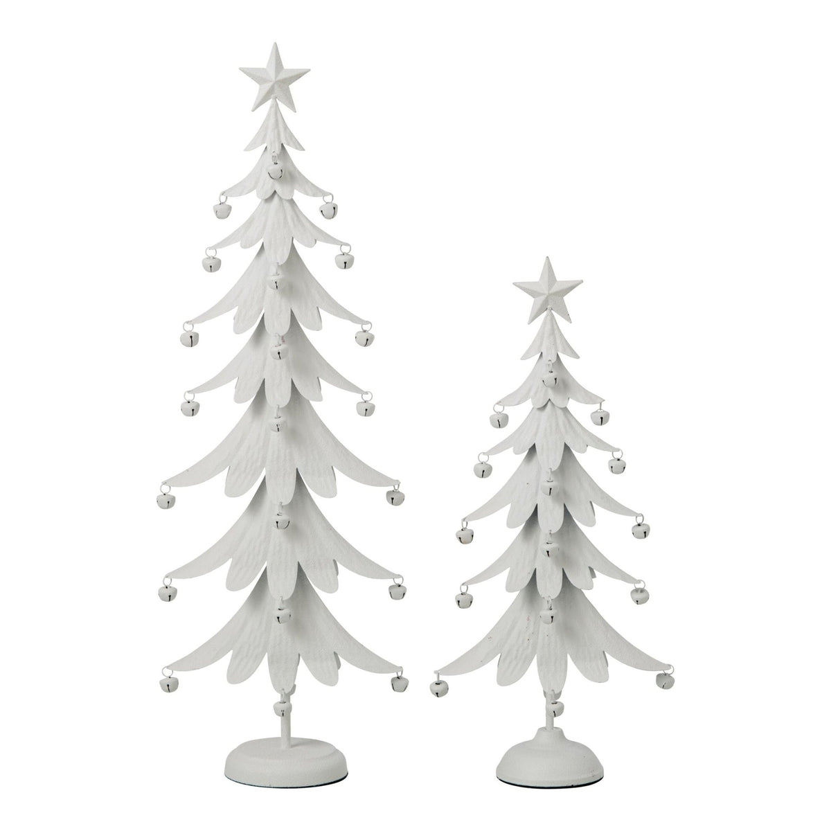 Set Van 2 Kerstbomen Met Ster Wit van J-Line, beide bomen naast elkaar op witte achtergrond