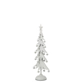 Wit kerstboompje van J-Line van dichtbij, gelaagde takken en hangende belletjes