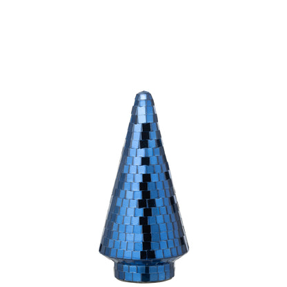 Kerstboom Spiegelglas Blauw Medium van J-Line, onderdeel van de Set Van 2 Kerstbomen Spiegelglas Blauw, op witte achtergrond