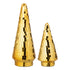 Set Van 2 Kerstbomen Spiegelglas Goud van J-Line, de complete set met beide kerstbomen naast elkaar op witte achtergrond