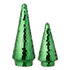 Set Van 2 Kerstbomen Spiegelglas Groen van J-Line, de complete set met beide kerstbomen naast elkaar op witte achtergrond