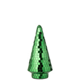 Kerstboom Spiegelglas Groen Medium van J-Line, onderdeel van de Set Van 2 Kerstbomen Spiegelglas Groen, op witte achtergrond