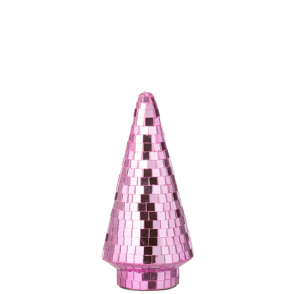 Kerstboom Spiegelglas Roze Medium van J-Line, onderdeel van de Set Van 2 Kerstbomen Spiegelglas Roze, op witte achtergrond