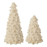 Set Van 2 Kerstbomen Vilt Ecru van J-Line, de complete set met beide kerstbomen naast elkaar op witte achtergrond