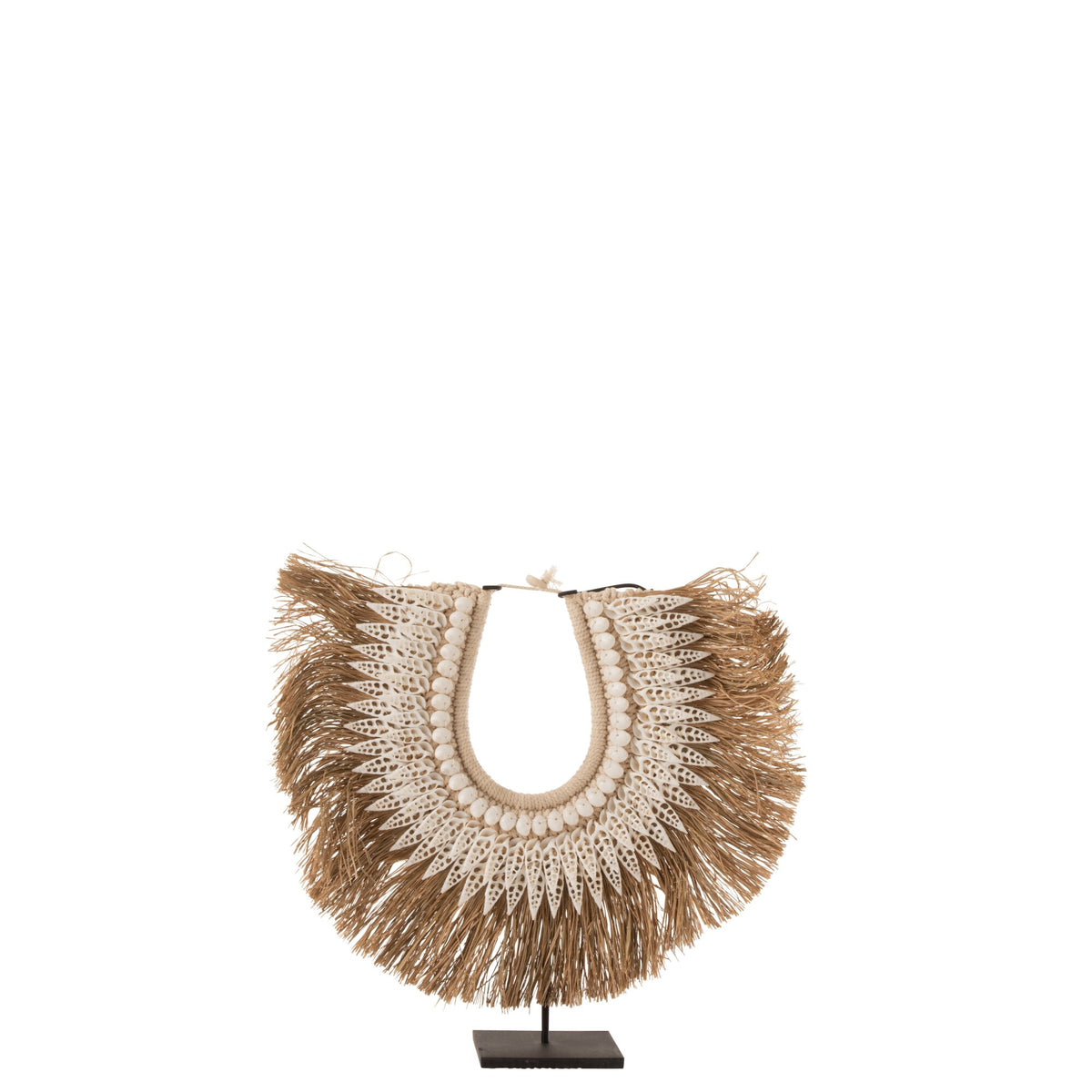 Ketting Op Staander Dora Large van J-Line, waaier van zeegras met schelpenrand op zwarte voet, hoogte 48cm
