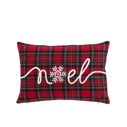 Kussen Noël uit de set van J-Line, langwerpig geruit kussen van 45x30 cm met wit borduursel