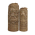 Set Van 2 Lantaarns Kela Bananenblad Naturel van Pomax, twee hoge geweven lantaarns van bananenblad in naturel naast elkaar