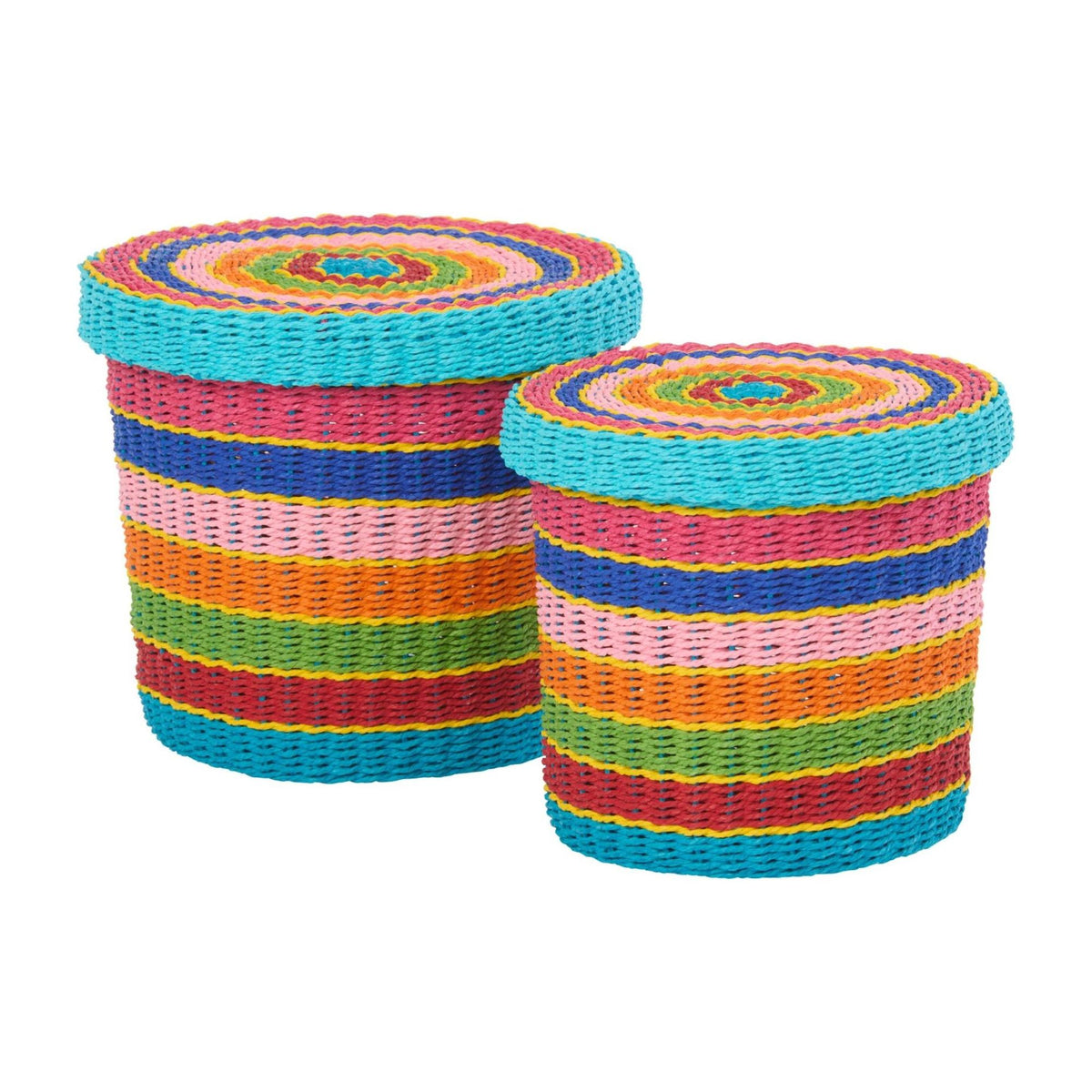 Set van 2 Mand + Deksel Gestreept Papier Multi J-Line