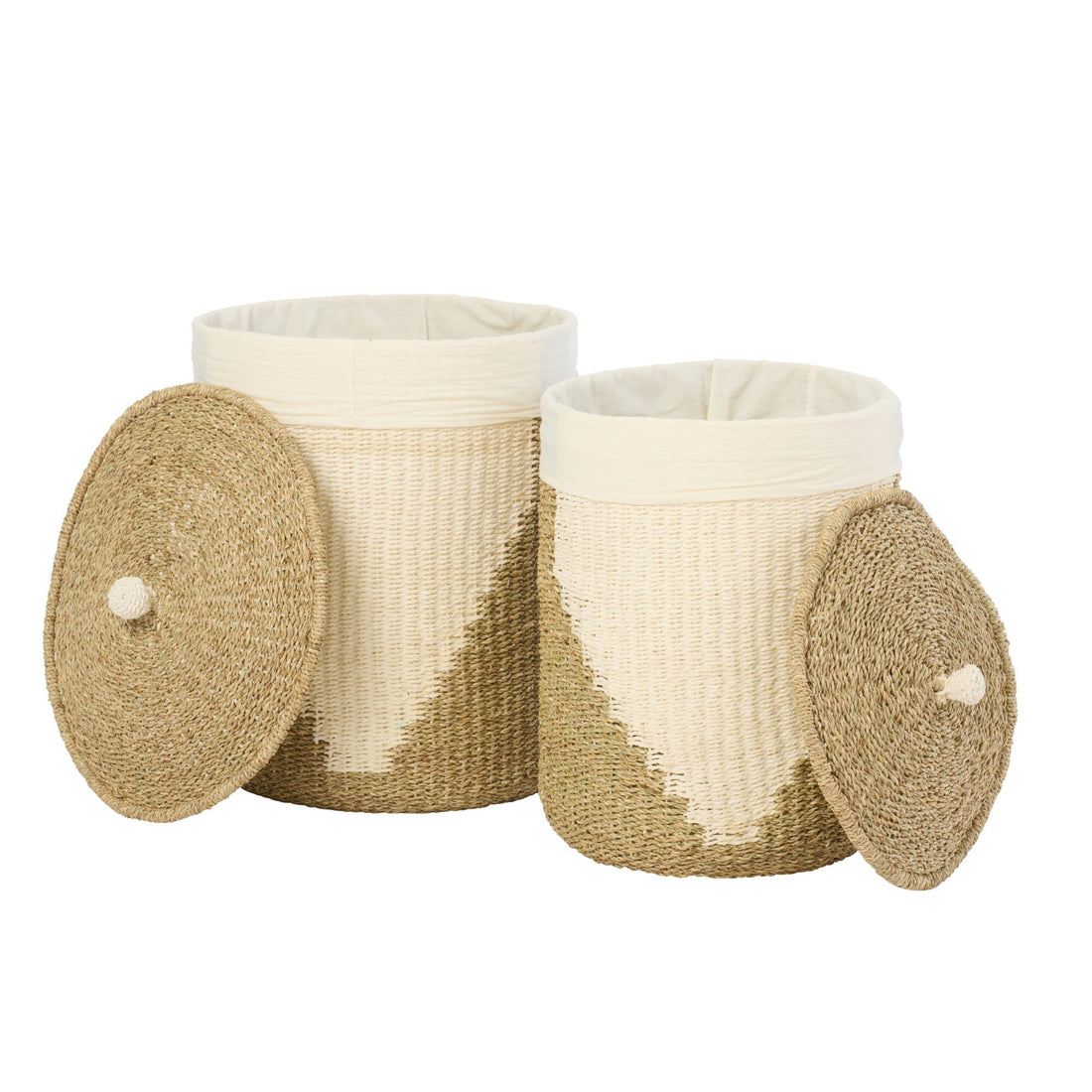 Set Van 2 Mand + Deksel Papier Wit/Naturel J-Line