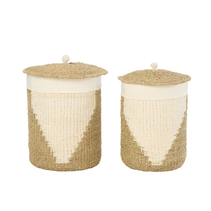 Set Van 2 Mand + Deksel Papier Wit/Naturel J-Line