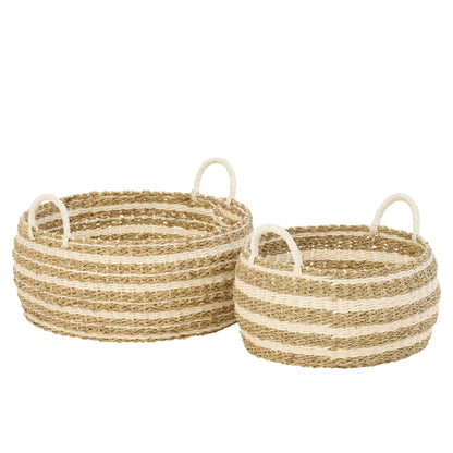 Set Van 2 Mand Gestreept Papier Wit/Naturel J-Line